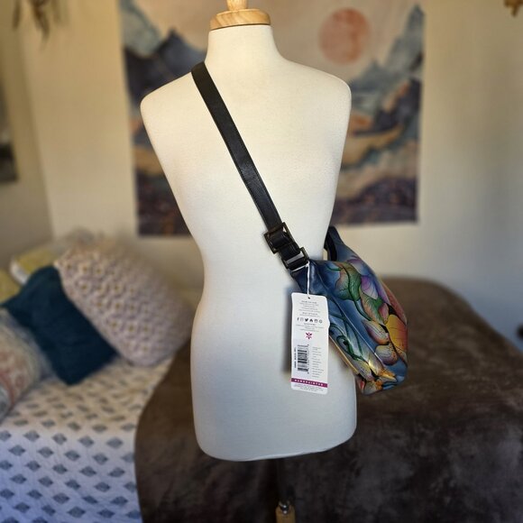 Anuschka by Anna 8310-MFL Handpainted Leather Crossbody Hobo Bag Floral NWT - Picture 3 of 16